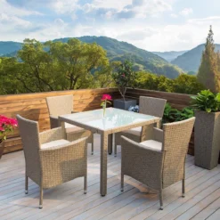 Casaria Polyrattan Tuinset - 4 Stoelen & Tafel 90x90 Cm - Beige Grijs -Tuinmeubelen 1200x1200 445