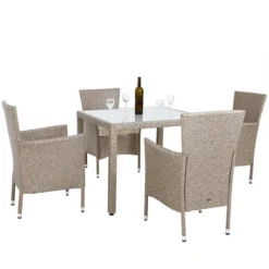 Casaria Polyrattan Tuinset - 4 Stoelen & Tafel 90x90 Cm - Beige Grijs -Tuinmeubelen 1200x1200 446