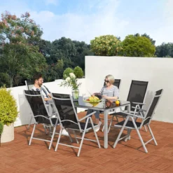 Casaria Alumunium Tuinset Bern - 6 Stoelen + 1 Tafel – Zilver -Tuinmeubelen 1200x1200 470