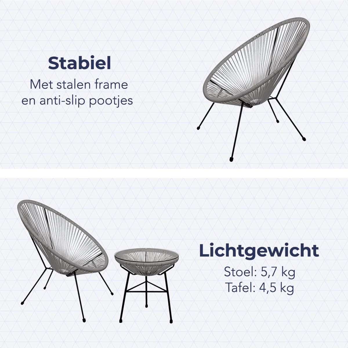 LifeGoods Acapulco Bistroset - 3-Delig - Tuinset Met Bijzettafel - Grijs 5 LifeGoods Acapulco Bistroset - 3-Delig - Tuinset Met Bijzettafel - Grijs - Afbeelding 5