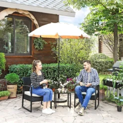 Songmics Tuinmeubelset, 3-delige Set, Van Polyrotan, Voor Outdoor, Terras, Balkon, Tuin, Eenvoudige Montage, Bijzettafel En 2 Stoelen, Zwart-beige -Tuinmeubelen 1200x1200 490