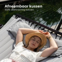 Vita5 Hangmat Met Standaard En Spreidstok – 2 Persoons – Incl. Bekerhouder - Afneembaar Kussen – Uv-bestendig – Lichtgrijs -Tuinmeubelen 1200x1200 575