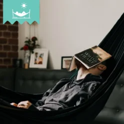 Dubbele Hangmat Zwart Met Spreidstok - 1 Of 2 Persoons - Lig Oppervlak 190x150cm - Lengte 260cm -Tuinmeubelen 1200x1200 584