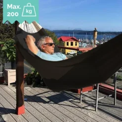 Dubbele Hangmat Zwart Met Spreidstok - 1 Of 2 Persoons - Lig Oppervlak 190x150cm - Lengte 260cm -Tuinmeubelen 1200x1200 585