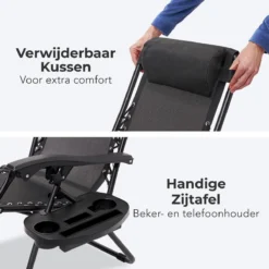 LifeGoods Opvouwbare Tuinstoelen - Verstelbaar Zonnescherm - 2 Stuks - 30°-90° Verstelbaar - Metaal - Zwart -Tuinmeubelen 1200x1200 59
