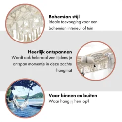 QUVIO Hangmat Voor In De Tuin - Tuinstoelen - Reishangmat Voor Camping, Outdoor En Reizen - Hamock - Katoen Ademend - Maximale Belasting Van 250KG - Lig Oppervlak Van 180 Cm - Geschikt Voor 1 Persoon - Beige -Tuinmeubelen 1200x1200 595