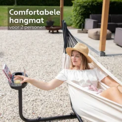 Vita5 Hangmat Met Standaard – 2 Persoons – Incl. Bekerhouder – 205kg Draaggewicht – Beige/Wit -Tuinmeubelen 1200x1200 622