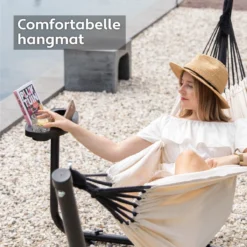Vita5 Hangmat Met Standaard – 2 Persoons – Incl. Bekerhouder – 205kg Draaggewicht – Beige/Wit -Tuinmeubelen 1200x1200 627