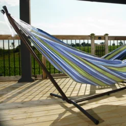 Hangmat Met Standaard En Opbergtas – 2 Persoons – Max. Draaggewicht 200Kg – Hangmatset – Hangmatten – Hang Mat Voor Binnen En Buiten – Hangmatstandaard – Hammock – Blauw / Groen -Tuinmeubelen 1200x1200 635