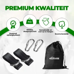 4House Ophang Koord Voor Hangmat, Hangstoel / Schommel - Hangmat Bevestigingsset Inclusief Haken - Karabijnhaak - Hangmat Standaard -Schommelophangset - Hangmat Ophangsysteem -150cm - Tot 1000kg - Boomvriendelijke Hangmat Ophangset - Set Van 2Stuks -Tuinmeubelen 1200x1200 640