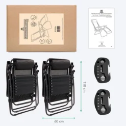 LifeGoods Opvouwbare Tuinstoelen - Verstelbaar Zonnescherm - 2 Stuks - 30°-90° Verstelbaar - Metaal - Zwart -Tuinmeubelen 1200x1200 65