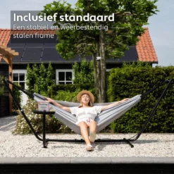 Vita5 Hangmat Met Standaard – 2 Persoons – Incl. Bekerhouder – 205kg Draaggewicht – Grijs -Tuinmeubelen 1200x1200 651