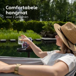 Vita5 Hangmat Met Standaard – 2 Persoons – Incl. Bekerhouder – 205kg Draaggewicht – Grijs -Tuinmeubelen 1200x1200 652