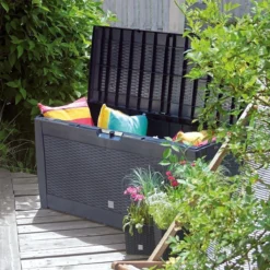 Opbergbox 310L UV-Bestendig Weerbestendig Wielen Tuinbox Rotan-look Antraciet -Tuinmeubelen 1200x1200 727