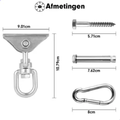 Luxe Ophangsysteem - 180° Schommelen, 360° Roteerbaar - Plafondhaak - Ophanghaak - Hangstoel Buiten - Hangstoel Binnen – Schommelstoel - Schommel - Bokszakken - RVS - Nederlandse Handleiding - -Tuinmeubelen 1200x1200 790
