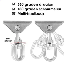 Luxe Ophangsysteem - 180° Schommelen, 360° Roteerbaar - Plafondhaak - Ophanghaak - Hangstoel Buiten - Hangstoel Binnen – Schommelstoel - Schommel - Bokszakken - RVS - Nederlandse Handleiding - -Tuinmeubelen 1200x1200 792