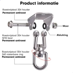 Luxe Ophangsysteem - 180° Schommelen, 360° Roteerbaar - Plafondhaak - Ophanghaak - Hangstoel Buiten - Hangstoel Binnen – Schommelstoel - Schommel - Bokszakken - RVS - Nederlandse Handleiding - -Tuinmeubelen 1200x1200 795