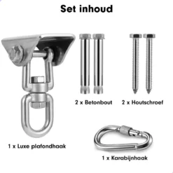 Luxe Ophangsysteem - 180° Schommelen, 360° Roteerbaar - Plafondhaak - Ophanghaak - Hangstoel Buiten - Hangstoel Binnen – Schommelstoel - Schommel - Bokszakken - RVS - Nederlandse Handleiding - -Tuinmeubelen 1200x1200 797