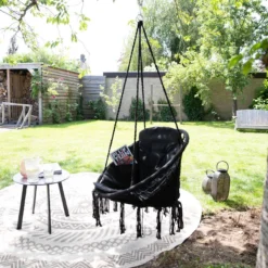 Vita5 Macramé Hangstoel - Voor Binnen En Buiten - Zonder Standaard - Incl. Kussen, Boekenvak En Beschermhoes - Tot 150kg - Zwart -Tuinmeubelen 1200x1200 812