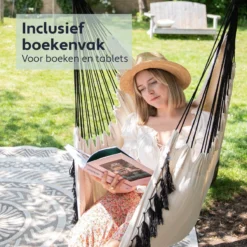 Vita5 XXL Hangstoel | Binnen&Buiten Hangnest | Incl. 2 Kussens En Boekenvak | Volwassenen&Kinderen | Hangmatstoel Tot 225kg | Beige -Tuinmeubelen 1200x1200 824