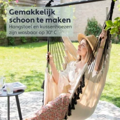 Vita5 XXL Hangstoel | Binnen&Buiten Hangnest | Incl. 2 Kussens En Boekenvak | Volwassenen&Kinderen | Hangmatstoel Tot 225kg | Beige -Tuinmeubelen 1200x1200 825