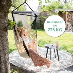 Vita5 XXL Hangstoel | Binnen&Buiten Hangnest | Incl. 2 Kussens En Boekenvak | Volwassenen&Kinderen | Hangmatstoel Tot 225kg | Beige -Tuinmeubelen 1200x1200 826