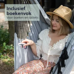 Vita5 XXL Hangstoel | Binnen&Buiten Hangnest | Incl. 2 Kussens En Boekenvak | Volwassenen&Kinderen | Hangmatstoel Tot 225kg | Grijs -Tuinmeubelen 1200x1200 837