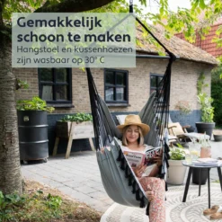 Vita5 XXL Hangstoel | Binnen&Buiten Hangnest | Incl. 2 Kussens En Boekenvak | Volwassenen&Kinderen | Hangmatstoel Tot 225kg | Grijs -Tuinmeubelen 1200x1200 838