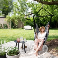 Vita5 XXL Hangstoel | Binnen&Buiten Hangnest | Incl. 2 Kussens En Boekenvak | Volwassenen&Kinderen | Hangmatstoel Tot 225kg | Grijs -Tuinmeubelen 1200x1200 840