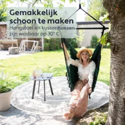 Vita5 XXL Hangstoel | Binnen&Buiten Hangnest | Incl. 2 Kussens En Boekenvak | Volwassenen&Kinderen | Hangmatstoel Tot 225kg | Donkergroen -Tuinmeubelen 1200x1200 849