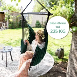 Vita5 XXL Hangstoel | Binnen&Buiten Hangnest | Incl. 2 Kussens En Boekenvak | Volwassenen&Kinderen | Hangmatstoel Tot 225kg | Donkergroen -Tuinmeubelen 1200x1200 850