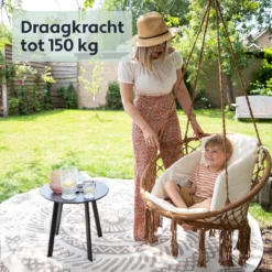 Vita5 Macramé Hangstoel - Voor Binnen En Buiten - Zonder Standaard - Incl. Kussen, Boekenvak En Beschermhoes - Tot 150kg - Bruin/Beige -Tuinmeubelen 1200x1200 859