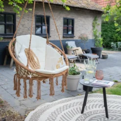 Vita5 Macramé Hangstoel - Voor Binnen En Buiten - Zonder Standaard - Incl. Kussen, Boekenvak En Beschermhoes - Tot 150kg - Bruin/Beige -Tuinmeubelen 1200x1200 863