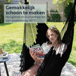 Vita5 XXL Hangstoel - Binnen&Buiten Hangnest - Incl. 2 Kussens En Boekenvak - Volwassenen&Kinderen - Hangmatstoel Tot 225kg - Zwart -Tuinmeubelen 1200x1200 868
