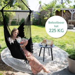 Vita5 XXL Hangstoel - Binnen&Buiten Hangnest - Incl. 2 Kussens En Boekenvak - Volwassenen&Kinderen - Hangmatstoel Tot 225kg - Zwart -Tuinmeubelen 1200x1200 869