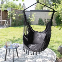 Vita5 XXL Hangstoel - Binnen&Buiten Hangnest - Incl. 2 Kussens En Boekenvak - Volwassenen&Kinderen - Hangmatstoel Tot 225kg - Zwart -Tuinmeubelen 1200x1200 870