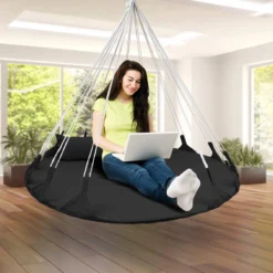 Hangnest Voor Binnen & Buiten. Met Groot En Dik Kussen Voor Volwassenen & Kinderen. Belastbaar Tot 125 Kg. VITA5 (Zwart) -Tuinmeubelen 1200x1200 884