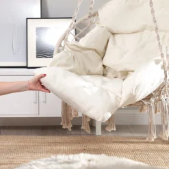 Hangstoel, Hangschommel, Hangstoel Met Een Dik Kussen, Tot 120 Kg Belastbaar, Voor Tuin, Balkon, Woonkamer, Terras, Scandinavische Stijl, Modern, Beige HMDC042M01 -Tuinmeubelen 1200x1200 934