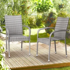 Casaria Polyrattan Tuinstoelen – 4 Stuks Stapelbaar – Grijs -Tuinmeubelen 1200x1200 945