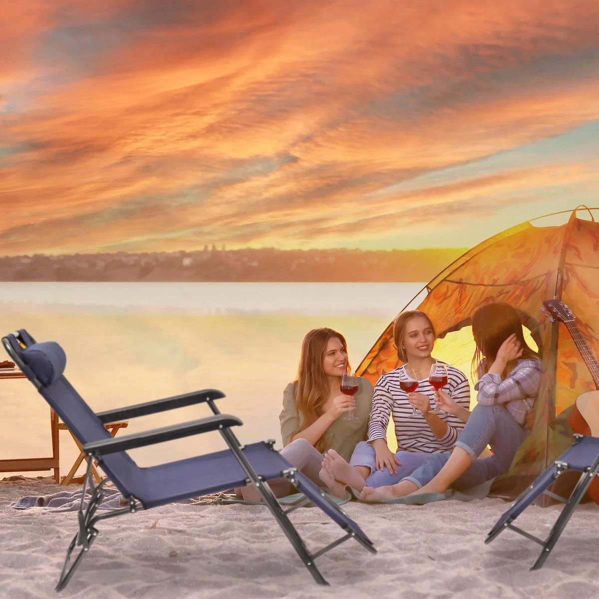 Relaxdays Ligstoel Inklapbaar - Ligbed Met Hoofdsteun - Strandstoel Verstelbaar - Camping - Donkerblauwe 3 Relaxdays Ligstoel Inklapbaar - Ligbed Met Hoofdsteun - Strandstoel Verstelbaar - Camping - Donkerblauwe - Afbeelding 3