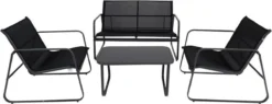 Tuin Meubelen Loungeset - 4 Persoons - Tuinset - Comfort - Zwart - Tafel Glazen Blad - Stoelen - Sofa - Bank - 4-delig