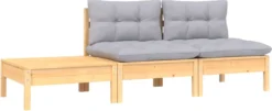 VidaXL 3-delige Loungeset Met Grijze Kussens Massief Grenenhout -Tuinmeubelen 1200x491