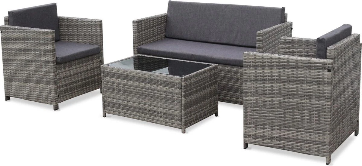 Alice's Garden Loungeset Perugia - 4 Plaatsen - Kleine Tuinset - Wicker - Grijstinten 2 Alice's Garden Loungeset Perugia - 4 Plaatsen - Kleine Tuinset - Wicker - Grijstinten - Afbeelding 2