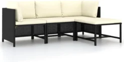 VidaXL 4-delige Loungeset Met Kussens Poly Rattan Zwart