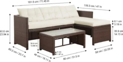 Teamson Home 3-Delig Hoek Loungeset - Tuinmeubelen - Tuinbank - Omvat Tafel En Kussens - Rotan - Bruin/Wit -Tuinmeubelen 1200x603 3