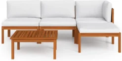 Decoways - 5-delige Loungeset Met Kussens Massief Acaciahout Crèmekleurig -Tuinmeubelen 1200x607