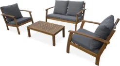 Houten Loungeset 4 Plaatsen - Ushuaïa - Grijs Kussens, Bank, Fauteuils En Lage Tafel Van Acacia, Design -Tuinmeubelen 1200x659 4