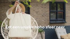 Vita5 Macramé Hangstoel - Voor Binnen En Buiten - Zonder Standaard - Incl. Kussen, Boekenvak En Beschermhoes - Tot 150kg - Grijs -Tuinmeubelen 1200x675 1