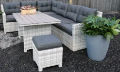 Merkloos Rivièra | Loungeset Hoekset Dining Set Tuinset | Wicker | Hoekbank, Hoge Tuintafel, 2 Hockers | 6 Zitplaatsen -Tuinmeubelen 1200x725