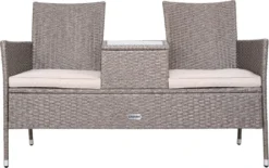 Casaria Tuinbank Polyrattan - 2-Zits Incl.Tafel - Weerbestendig Beige